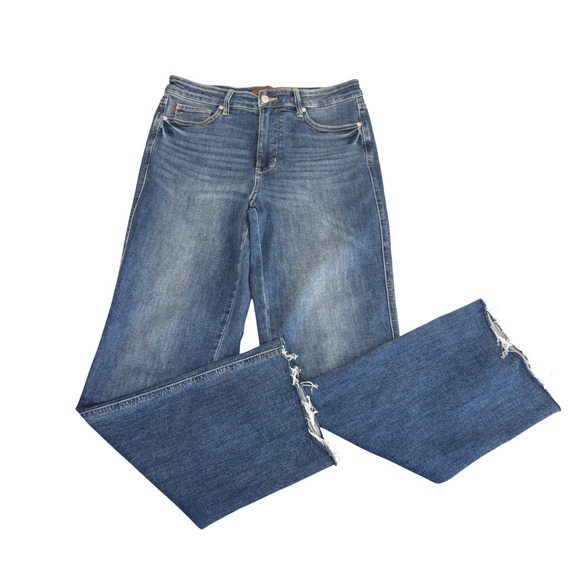 Judy Blue Denim - Judy Blue Straight Fit Jeans Sz 11/30 Raw Hem High Rise Soft Classic Blue Denim